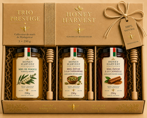 Collection Prestige Honey Harvest Trio 3x250g Miel pur de Madagascar infusé au Niaouli, à la cardamome et à la cannelle - Product Image 1