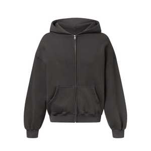 Sweat-shirts à capuche zippés pour hommes de qualité supérieure, 100 % coton molletonné, 380 g, poids lourd, écologique, respirant, logo personnalisé, effet vieilli - Product Image 5