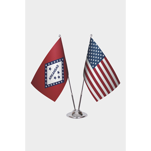 Arkansas & U.S. Custom Desk <b>Flag</b> Set Satin Plastic Polyester & Silk with Digital Printing Aluminum <b>Pole</b> <b>for</b> Education Use - Product Image 1