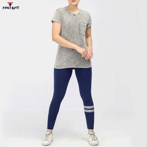 Vente en gros de t-shirts pour femmes, vêtements de sport écologiques, respirants, à manches courtes, effet délavé, personnalisables - Product Image 4