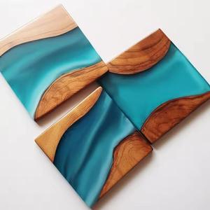 Nouveaux sous-verres en bois de résine Unique boissons cadeaux époxy en bois gravé personnalisé pour la décoration de table mariage et fêtes - Product Image 1