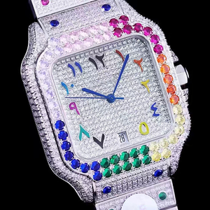 นาฬิกาข้อมือผู้ชายคุณภาพสูง ประดับเพชรเต็มหน้าปัด ชุบสี หน้าปัดแบบอารบิก ผ่านการทดสอบเพชรโมอิสซาไนต์ ระบบออโตเมติก - Product Image 3