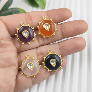 Pendentif en pierre précieuse lisse cornaline argent Sterling 925 or Vermeil mode Kundan Meenakari pendentif pour enfants bijoux - Product Image 5