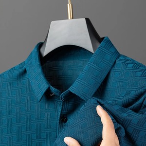 เสื้อโปโลเนื้อผ้าไอซ์ซิลค์สำหรับผู้ชาย, เสื้อคอปกธุรกิจลำลองเสื้อเชิ๊ตผ้าไอซ์ซิลค์ดีไซน์ใหม่2024ฤดูร้อน - Product Image 3