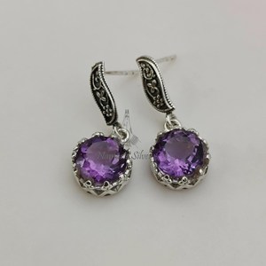 Pendientes Colgantes de Amatista Hechos a Mano, Plata de Ley 925, Piedra de Nacimiento de Febrero - Product Image 4