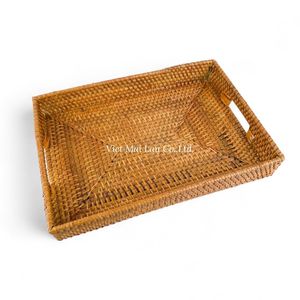 Bandeja de Ratán Natural Hecha a Mano de Estilo Bohemio con Diseño Flexible de Vietnam para Servir en el Hogar y Decoración de Interiores - Product Image 1