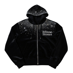 Sweats à capuche noirs avec fermeture éclair 100% coton mélangé pour hommes, sweat à capuche zippé avec strass sur mesure, hauts de base pour hommes - Product Image 1