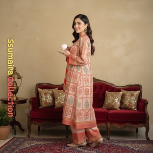 Anarkali ชุด erum coords 3ชิ้นดูสง่างาม | เสื้อโค้ทตัวยาวพิมพ์ลายพร้อมกางเกงลายทางและเทรนด์โดย CP - Product Image 3