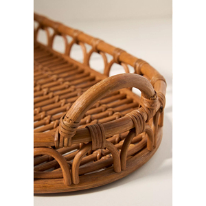 ถาดเสิร์ฟหวายทรงรีแฮนด์เมดพร้อมที่จับตะกร้าหวายสานธรรมชาติสำหรับตกแต่งห้องครัวหรือรับประทานอาหาร - Product Image 5