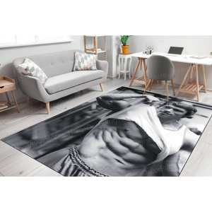 Arnold Schwarzenegger Printed Wool Rug-Eco-Friendly Patchwork Design Luxury Velvet with <b>Latex</b> Backing for <b>Man</b> Cave Decor - Product Image 5