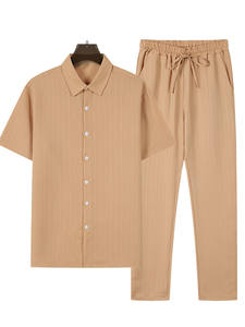 Trajes de playa informales de dos piezas para primavera y verano para hombre de fabricante al por mayor con ropa transpirable de poliéster 100% teñida sólida - Product Image 4