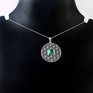 Pendentif en argent sterling 925 de style classique en filigrane pour femme avec pendentifs fins et breloques en pierres précieuses de malachite - Product Image 6