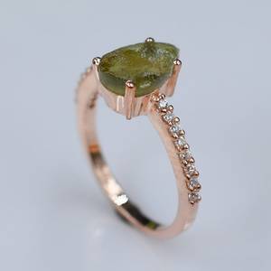 Raw <b>Moldavite</b> <b>Ring</b> Pear <b>Moldavite</b> 925 Sterling Silver Rough Stone <b>Ring</b> Birthstone <b>Ring</b> Gift For Her Anniversary Gift For Her - Product Image 1