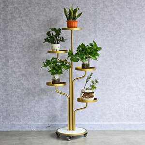 KTB68149 Minimalist Indoor Plant <b>Stand</b> 61x39x135cm Iron Frame Stone Base Decorative Mobile Flower <b>Pot</b> Holder for Home Gardening - Product Image 2