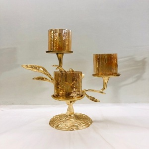 Bougeoir en verre plaqué or avec logo personnalisé et motif de fleur du Ramadan Support en aluminium sans flamme pour l'éclairage de la maison - Product Image 2