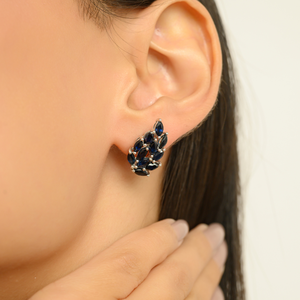 ต่างหูทรงใบมาร์ควิสสีน้ำเงินแซฟไฟร์ เงินแท้ 925 ดีไซน์เนอร์ ต่างหูของขวัญวันครบรอบแต่งงาน เครื่องประดับชั้นดี - Product Image 2