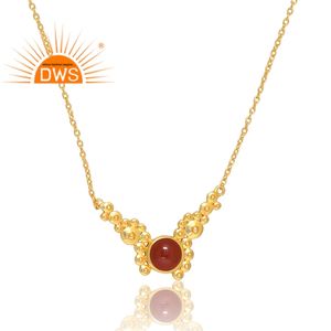 Collar con colgante de piedras preciosas de ónix rojo chapado en oro de 18 quilates de plata de ley 925, fabricante de joyería fina Demi - Product Image 2