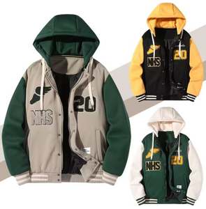 Chaqueta de béisbol universitaria para hombre personalizada al por mayor, abrigo informal a la moda con cremallera, capucha, relleno de algodón para otoño e invierno, ropa de calle - Product Image 1