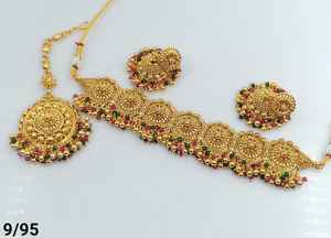 JOYERÍA DE COBRE TRADICIONAL Y DE MODA INDIA CONJUNTO DE JOYERÍA DE BODA NOVIA PARA MUJER CONJUNTO DE PENDIENTES Y COLLAR - Product Image 6