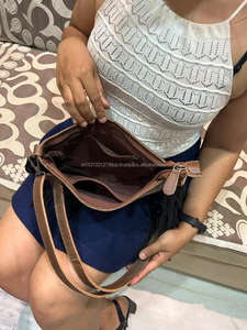 กระเป๋าถือหนังวัวแท้สำหรับผู้หญิง, กระเป๋าโบฮีเมียนสายสะพายสีน้ำตาล - Product Image 6