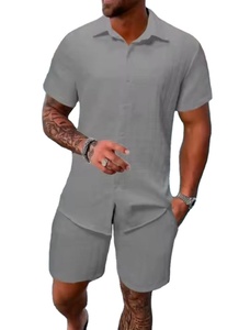 Conjunto de 2 Piezas para Hombre, Camiseta y Pantalones Cortos, Estilo Casual, Tejido Waffle Grueso, Manga Corta, Verano, Algodón, con Bolsillos - Product Image 3