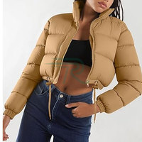 Blouson court matelassé pour femme, manteau d'automne à manches longues, chaud et rembourré, avec fermeture éclair, imperméable, en cuir, col montant en crochet
