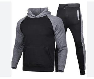 เซ็ตกางเกงฮู้ดแขนยาวสำหรับผู้ชายเสื้อกีฬาลำลองสีเข้ากัน - Product Image 2