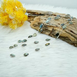 Delicado collar de labradorita de Ley 925, oro de 14 quilates, joyería de boda, artículo de regalo, collar largo de aniversario - Product Image 1