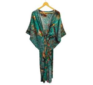 Robe de bain en soie douce de couleur bleue, robe de chambre multicolore, vêtements de nuit, sari en soie recyclée vintage indien, kimono au design élégant - Product Image 1