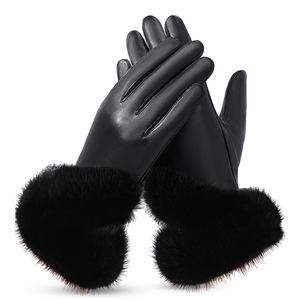 Gants en cuir de vison et en peau de mouton pour femmes à la mode en hiver - Product Image 6