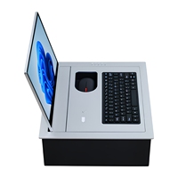 Système de conférence sans papier avec moniteur motorisé escamotable intégré au bureau, avec souris et clavier