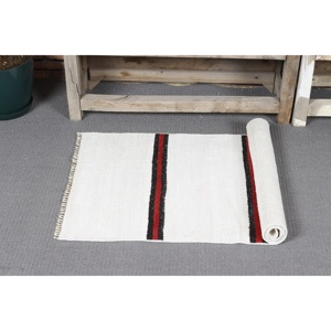 Petit tapis turc 1,8x4,4 pieds, tapis en laine vintage blanc à motifs floraux - Product Image 5