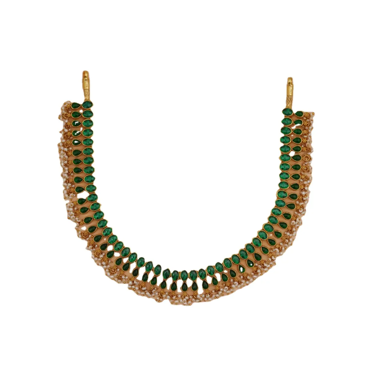 Best Indian Manufacturer Classic Green Stone Beaded Necklace with Pearls in Gold Plated 925 Sterling Silver at Hot Selling Price