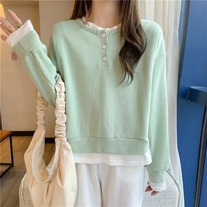 <b>Women's</b> Casual Jersey <b>Sweatshirts</b> Long Sleeve Printed Patchwork O-Neck <b>Hoodies</b> Preppy Style Loose Fit - Product Image 1