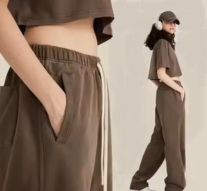 Vente en gros Streetwear 350GSM Custom Made Logo And Design 100% coton Pantalon de survêtement vintage à jambe épaisse et large délavé à l'acide pour unisexe 2025 - Product Image 4