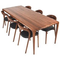 Ensemble de meubles de restaurant en bois de teck et de noyer naturel, 6 chaises de salle à manger avec table pour hôtel, bar, vente en gros de meubles