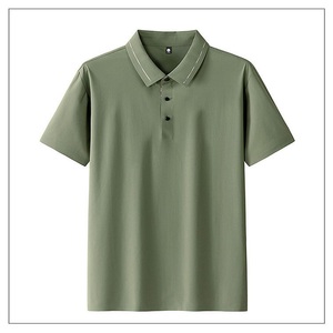 Haut de gamme 100% coton à manches courtes pour polo pour hommes Smart Casual Business col sans couture avant 205g coton laminé - Product Image 2