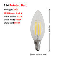 Ampoule LED à filament de bougie Jewellerytop E27/E14 avec boîtier en verre SMD, blanc chaud, ultra-lumineuse, IP20, angle de faisceau de 360°