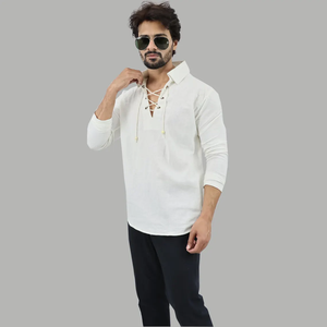 Chemise à manches longues pour homme Kurta Handloom, coton, respirant, motif uni, fermeture à double boutonnage - Product Image 4