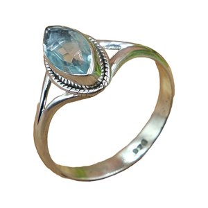 แหวนเงินแท้ 925 ประดับพลอยบลูโทแพซทรงมาร์ควิส ดีไซน์มินิมอล ทำมือ สำหรับผู้หญิง แหวนดีไซน์ไม่ซ้ำใคร เหมาะสำหรับเป็นของขวัญคริสต์มาส - Product Image 1