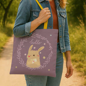 กระเป๋าผ้าแคนวาสลายกระต่ายสไตล์โบฮีเมียนพร้อมซิปปิด - Product Image 2