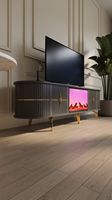 Soporte de TV con Chimenea Electrónica de MDF + PB, Conexión Bluetooth, Diseño Moderno, Muebles para el Hogar, para Sala de Estar, Comedor, Uso en Hoteles
