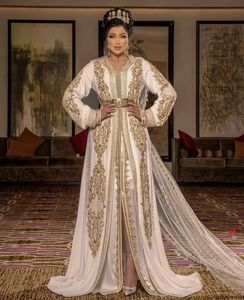 LATEST EMBROIDERY on BEAUTIFUL WHITE MOROCCAN CAFTAN DRESS WITH EMBELLISHED CRYSTAL GLASS <b>BEADS</b>,<b>THREADS</b>,PEARLS,DABKA WORK@2024 - Product Image 1