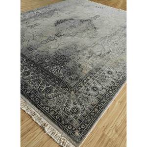 Alfombra de Lana Anudada a Mano del Extremo Oriente, 9x12, Gris y Negra, con Medallón Rectangular Abstracto, para Entrada, Pasillo, Modelo NKR-09 - Product Image 2