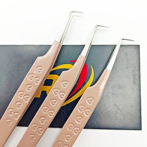 แหนบบูตแบบบาง90องศาสำหรับต่อขนตาสแตนเลสเคลือบผงสีน้ำตาลทนทานเครื่องมือโลหะ - Product Image 3