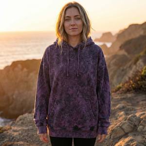 Sudadera con Capucha de Algodón Grueso Lavado al Ácido Personalizada para Mujer, Tinte Morado Agresivo, Corte Holgado y Relajado, Estilo Vintage Urbano - Product Image 1