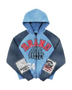 Conjunto Deportivo Personalizado de Invierno, 400 GSM, 100% Algodón Transpirable, Lavado Ácido, Bordado Desgastado, Pantalones Holgados, Sudadera con Capucha, Estilo Flared - Product Image 2