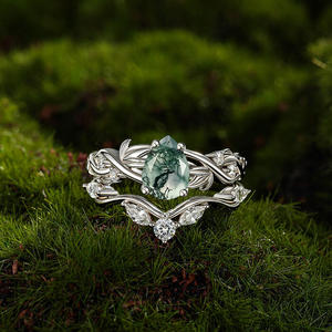 Jeulia Intertwined Leaf Pear Cut Moss Agate <b>Ring</b> <b>Set</b>-Rose Gold Plated <b>Silver</b> Fashion <b>Ring</b> - Product Image 6