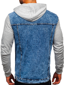 Jersey de algodón 100% de alta calidad, sudaderas con capucha de mezclilla para hombre, ropa de calle de invierno de peso pesado, Sudaderas con cuello con capucha, patrón sólido - Product Image 2