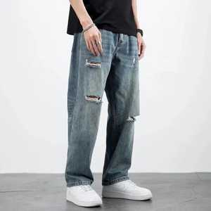 Pantalones vaqueros rasgados desgastados para hombre de corte holgado a la moda, pantalones vaqueros informales, atuendo cómodo para el día a día, perfecto para ropa de calle - Product Image 3
